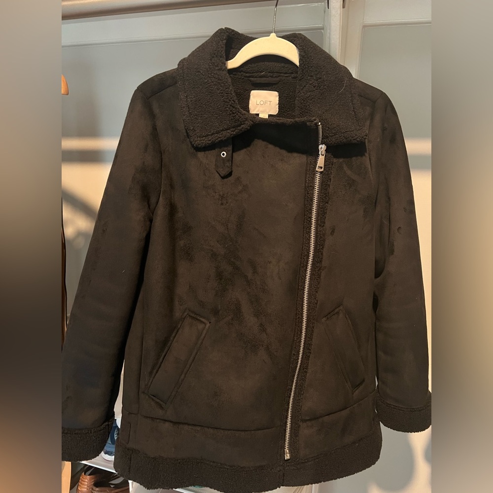 Black LOFT Moto Sherpa Jacket size Small